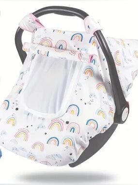 Car Seat Canopy Cover for Infant - White Rainbow Print
